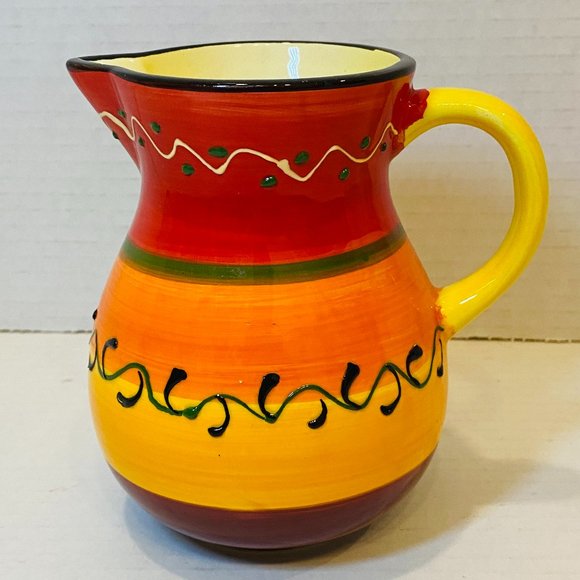 Small Pottery Pitcher Latin Flair Ceramic Mexican - Picture 1 of 4